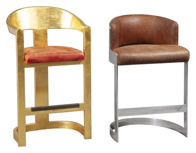 Lot 328 - Karl Springer Leather and Giltwood Bar Stool
