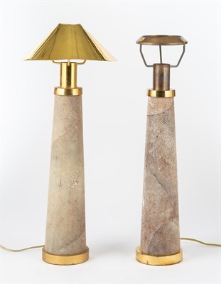 Lot 331 - Two Karl Springer Style Shagreen and Brass Lighthouse Lamps