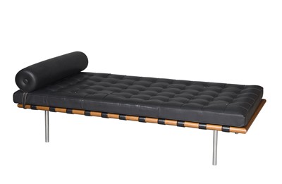 Lot 602 - Mahogany, Upholstered and Chromed Metal "Barcelona" Style Daybed