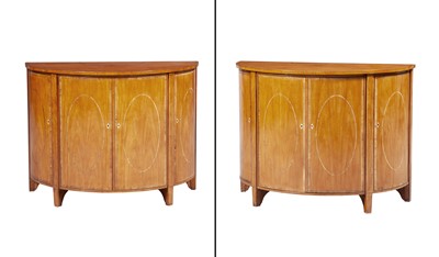 Lot 128 - Pair of George III Style Inlaid Satinwood Bow Fronted Side Cabinets
