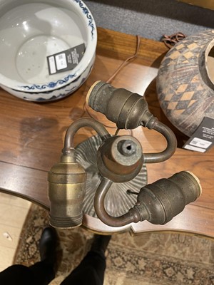 Lot 369 - Art Nouveau Style Three Light Bronze Lily Pad Lamp Base