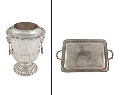 Lot 209 - Regency Style Silver Plated Wine Cooler and Silver Plated Two Handled Tray