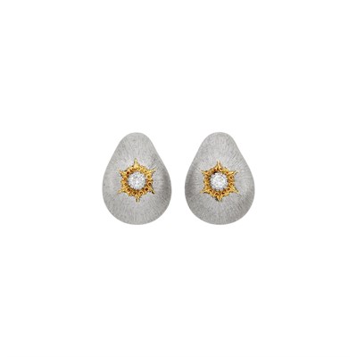 Lot 98 - Buccellati Pair of Two-Color Gold and Diamond Earclips