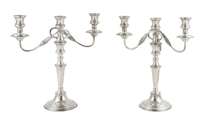 Lot 206 - Pair of English Silver Plated Three-Light Candelabra