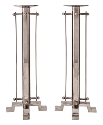 Lot 1086 - Pair of Ricci Silver-Plated Modernist Candlesticks
