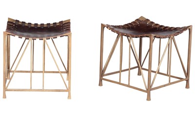 Lot 320 - Pair of Metal Stools with Leather Seats Height...