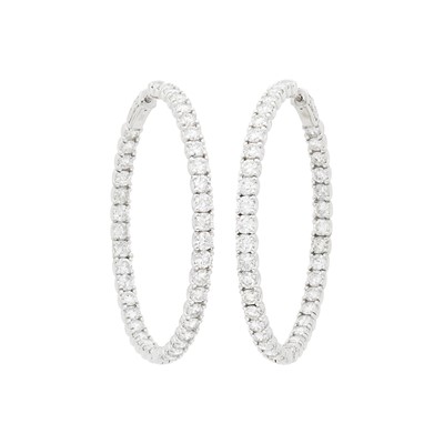 Lot 142 - Pair of White Gold and Diamond Hoop Earrings