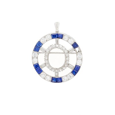 Lot 1147 - Platinum, Sapphire and Diamond Circle Pendant-Brooch Mounting