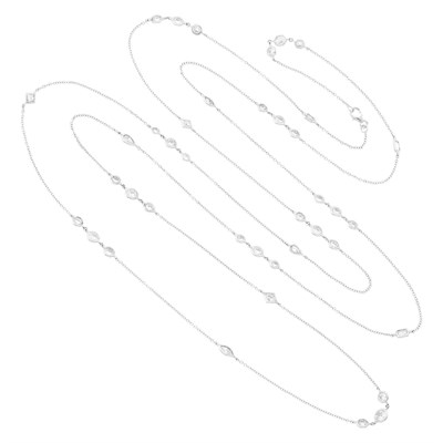 Lot 113 - Long White Gold and Diamond Chain Necklace