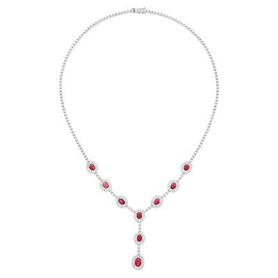 Lot 104 - White Gold and Ruby Necklace