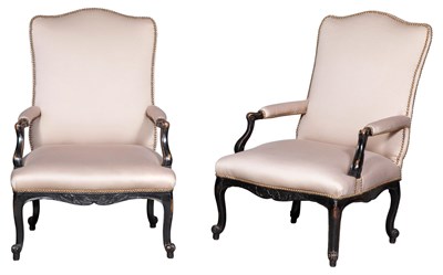 Lot 173 - Pair of Louis XV Style Upholstered Painted...