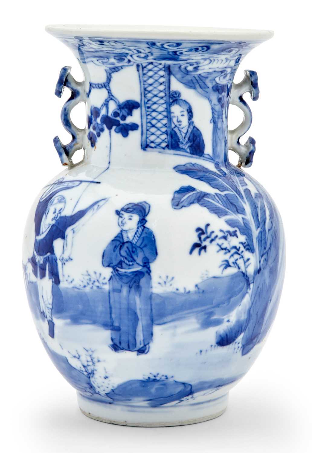 Lot 349 - A Chinese Blue and White Porcelain Vase with Ruyi Handles