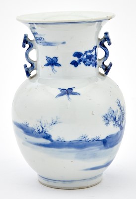 Lot 349 - A Chinese Blue and White Porcelain Vase with Ruyi Handles