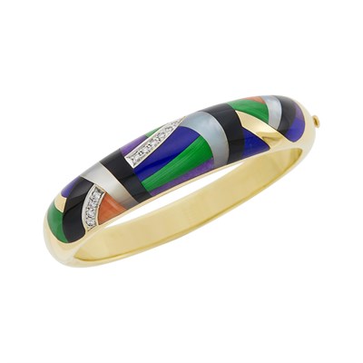 Lot 8 - Asch Grossbardt Gold, Hardstone and Diamond Bangle Bracelet