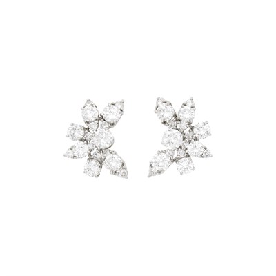 Lot 1112 - Pair of Platinum and Diamond Cluster Earrings