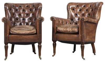 Lot 766 - Pair of Regency Tufted Leather Upholstered...