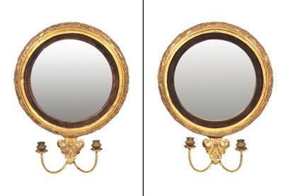 Lot 775 - Pair of Regency Style Parcel-Gilt Mirrored Two-...
