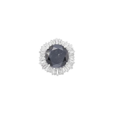 Lot 84 - Platinum, Black Diamond and Diamond Ballerina Ring-Dant