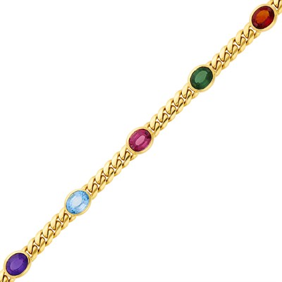 Lot 16 - Gold and Colored Stone Curb Link Bracelet