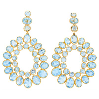 Lot 15 - Pair of Gold and Blue Topaz Hoop Pendant-Earrings