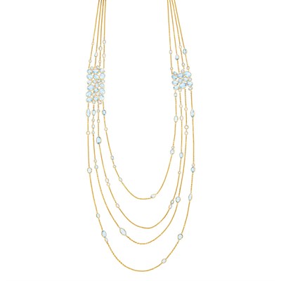 Lot 14 - Long Four Strand Gold and Blue Topaz Swag Necklace