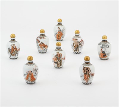 Lot 44 - Eight Chinese Enameled Porcelain 'Immortals' Snuff Bottles