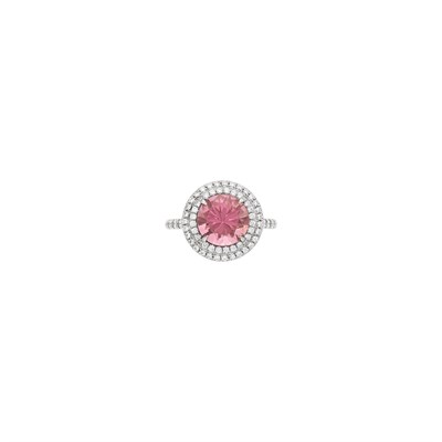 Lot 76 - Tiffany & Co. Platinum, Pink Tourmaline and Diamond 'Soleste' Ring