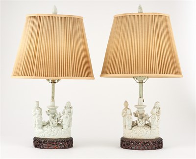 Lot 79 - A Pair of Chinese Blanc de Chine Porcelain Figural Groups