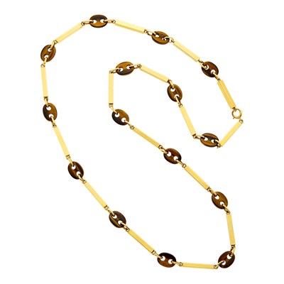 Lot 1045 - Long Gold and Tiger's Eye Link Necklace