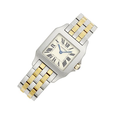 Lot 1032 - Cartier Stainless Steel and Gold 'Santos Demoiselle' Wristwatch