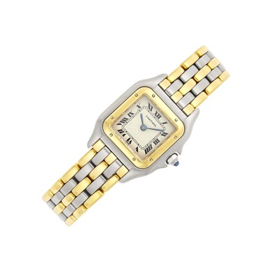 Lot 1036 - Cartier Stainless Steel and Gold 'Panthère' Wristwatch
