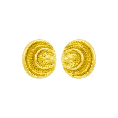 Lot 1043 - Attributed to Andrew Clunn Pair of Hammered Gold Earclips
