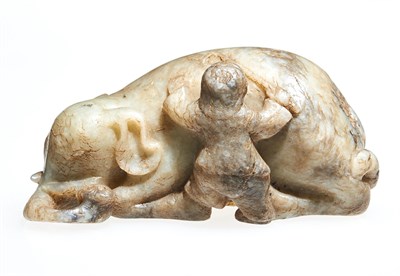 Lot 46 - A Chinese Mottled Jade Elephant Carving