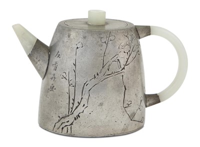 Lot 117 - A Chinese Pewter and Jade Teapot