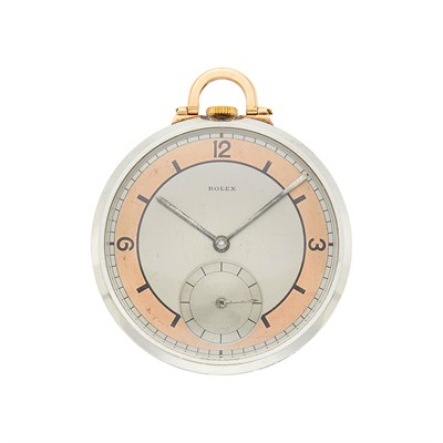 Lot 32 - Rolex Stainless Steel and Rose Gilt-Steel Open Face Pocket Watch