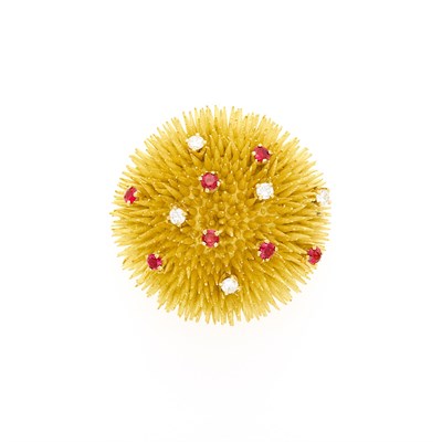 Lot 2059 - Gold, Diamond and Ruby Sea Urchin Clip-Brooch