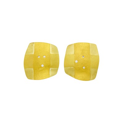 Lot 1061 - Betsy Fuller Pair of Two-Color Gold, High Karat Gold and Diamond Earclips