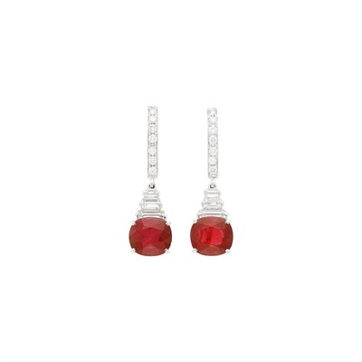 Lot 64 - Pair of Platinum, Ruby and Diamond Pendant-Earrings