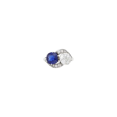 Lot 1109 - White Gold, Diamond and Sapphire Bypass Ring