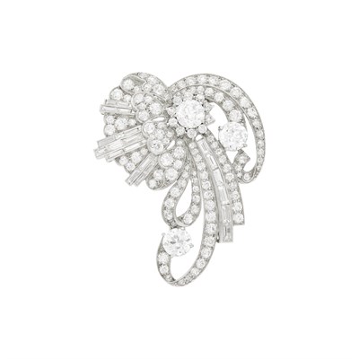 Lot 1114 - Platinum and Diamond Clip-Brooch