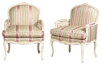 Lot 185 - Pair of Louis XV Style Painted and Upholstered Bergères