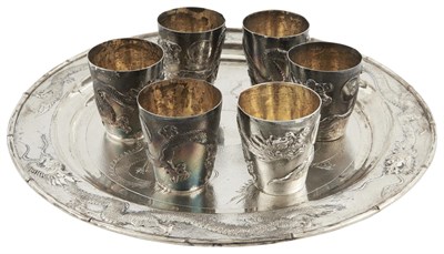 Lot 85 - A Chinese Export Silver Plate and Six Cups