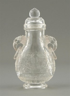 Lot 77 - A Chinese Rock Crystal Hu Vase and Cover