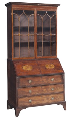 Lot 109 - George III Marquetry Inlaid Mahogany Bureau Bookcase