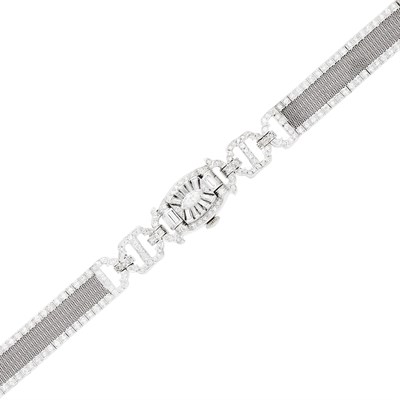 Lot 53 - Hamilton Platinum and Diamond Mesh Wristwatch