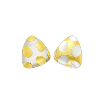 Lot 1009 - Tiffany & Co. Pair of Gold and Mother-of-Pearl 'Positive-Negative' Earrings