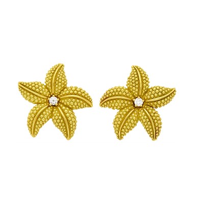 Lot 1013 - Pair of Gold and Diamond Starfish Earclips