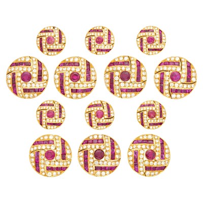 Lot 1063 - Gold, Ruby and Diamond Button Set