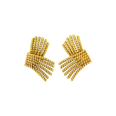 Lot 1145 - Tiffany & Co., Schlumberger Pair of Gold 'V-Rope' Earclips