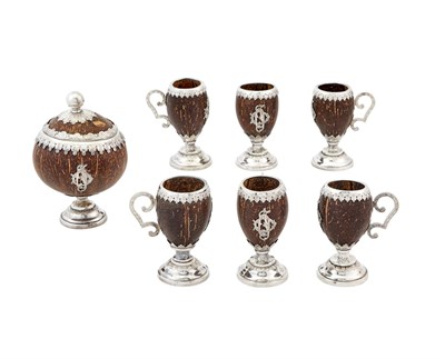 Lot 105 - Set of Six Continental Silver Plate Mounted Coconut Cups